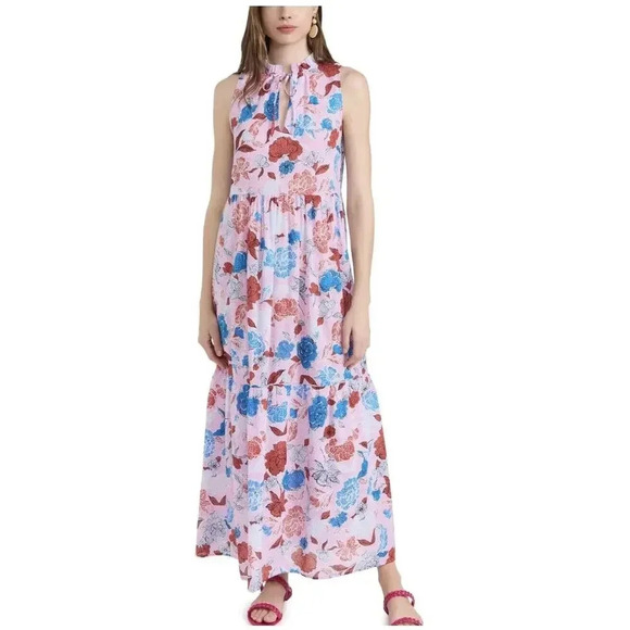 BB Dakota Tropic Of The Day Dress Floral Cotton Pink Red Maxi Size Small - Picture 1 of 9